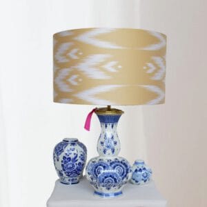 Lamp Delftsblauw met lampenkap goud