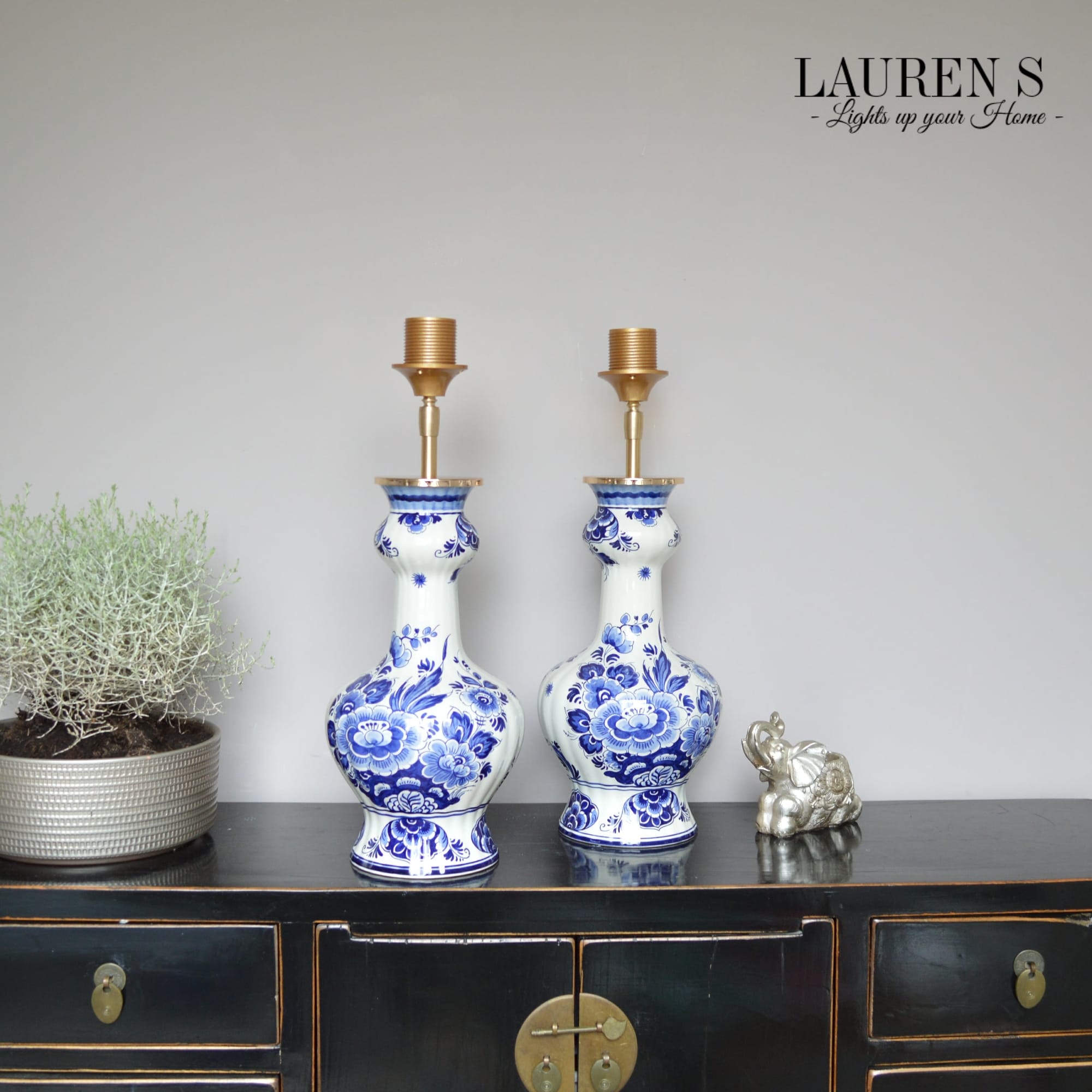 Tafellamp Delfts Blauw Lamp Groot Trompetvoet - Afbeelding 4
