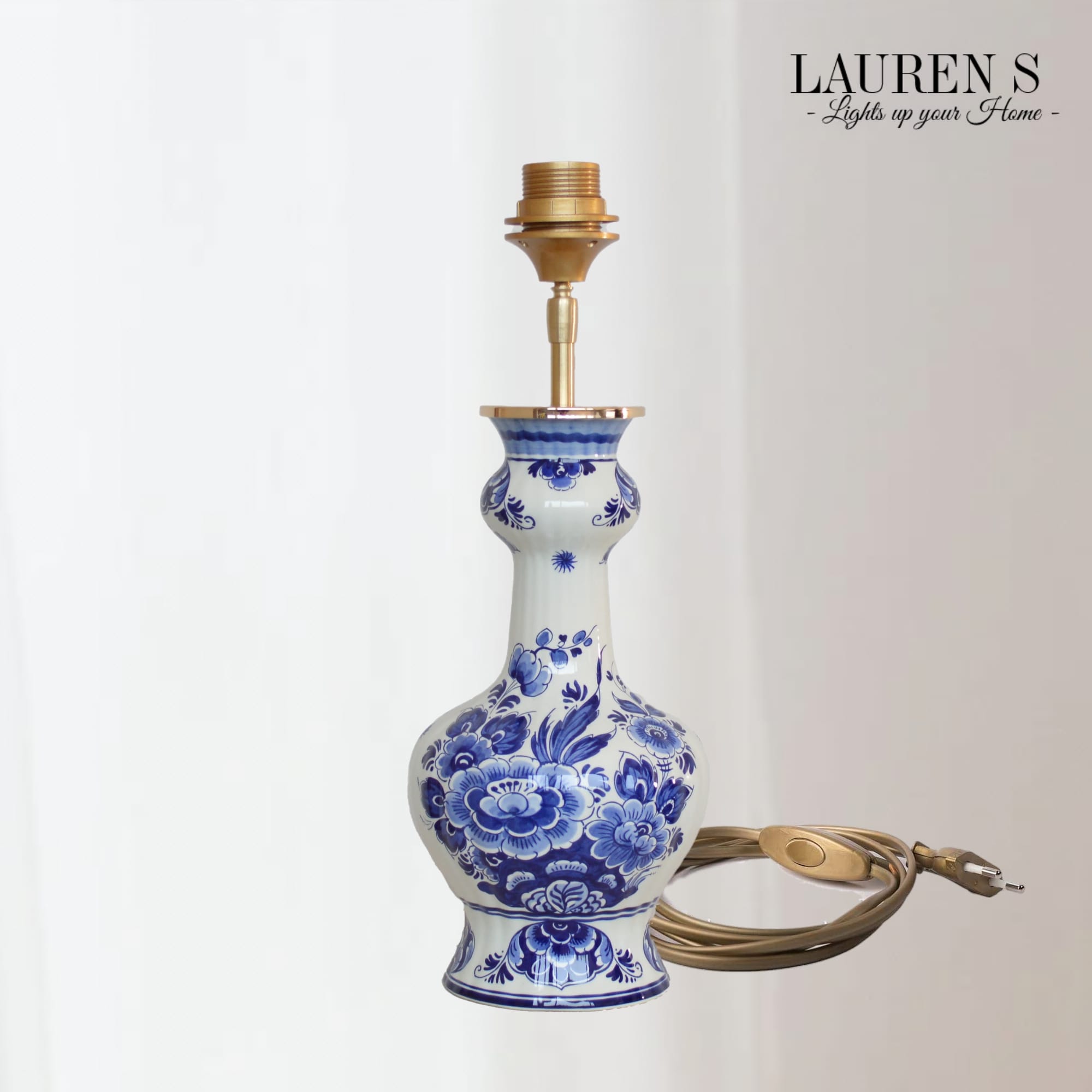 Tafellamp Delfts Blauw Lamp Groot Trompetvoet - Afbeelding 7