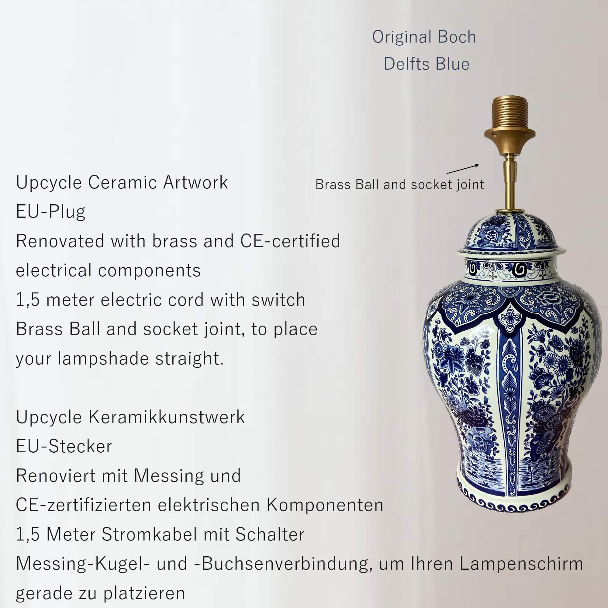 Lampenvoet Delftsblauw Boch lamp, Blauw Wit Handgemaakt - Afbeelding 5