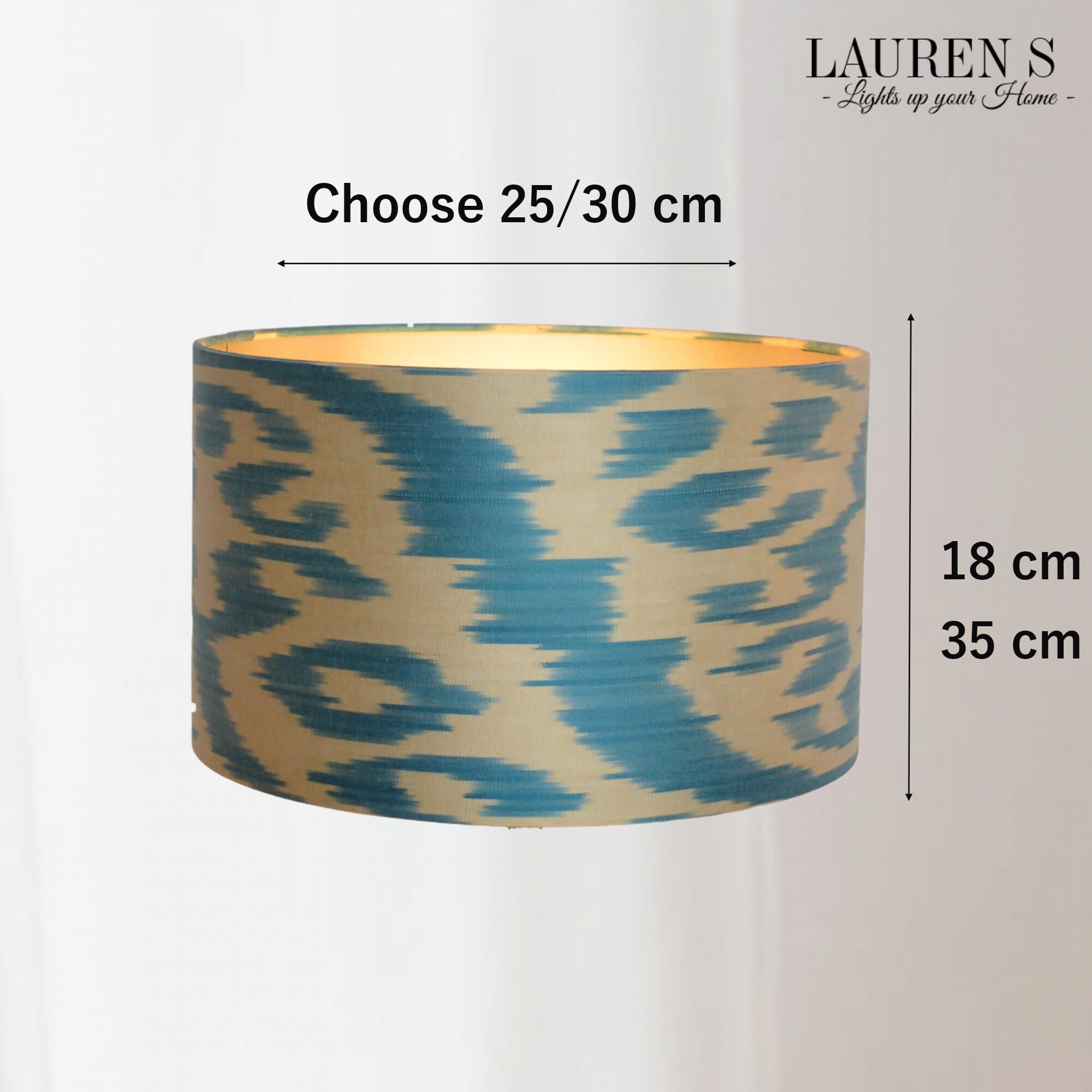 Lampenkap Ikat Blauw Turquoise Petrol, Zijden Lampenkappen Handgemaakt | Lauren S