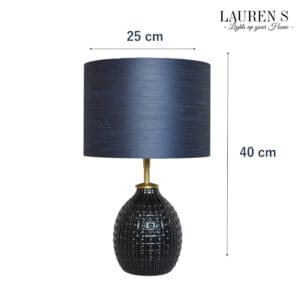Tafellamp Zwart Blauw Midnight Indigo met Zijde-achtige Lampenkap Handgemaakt | Lauren S