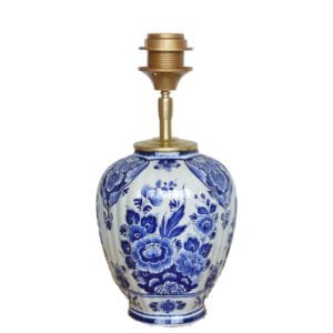 Tafellamp Delftsblauwe Lamp met Bloemen handbeschilderd Blauw - Wit Design Lauren S