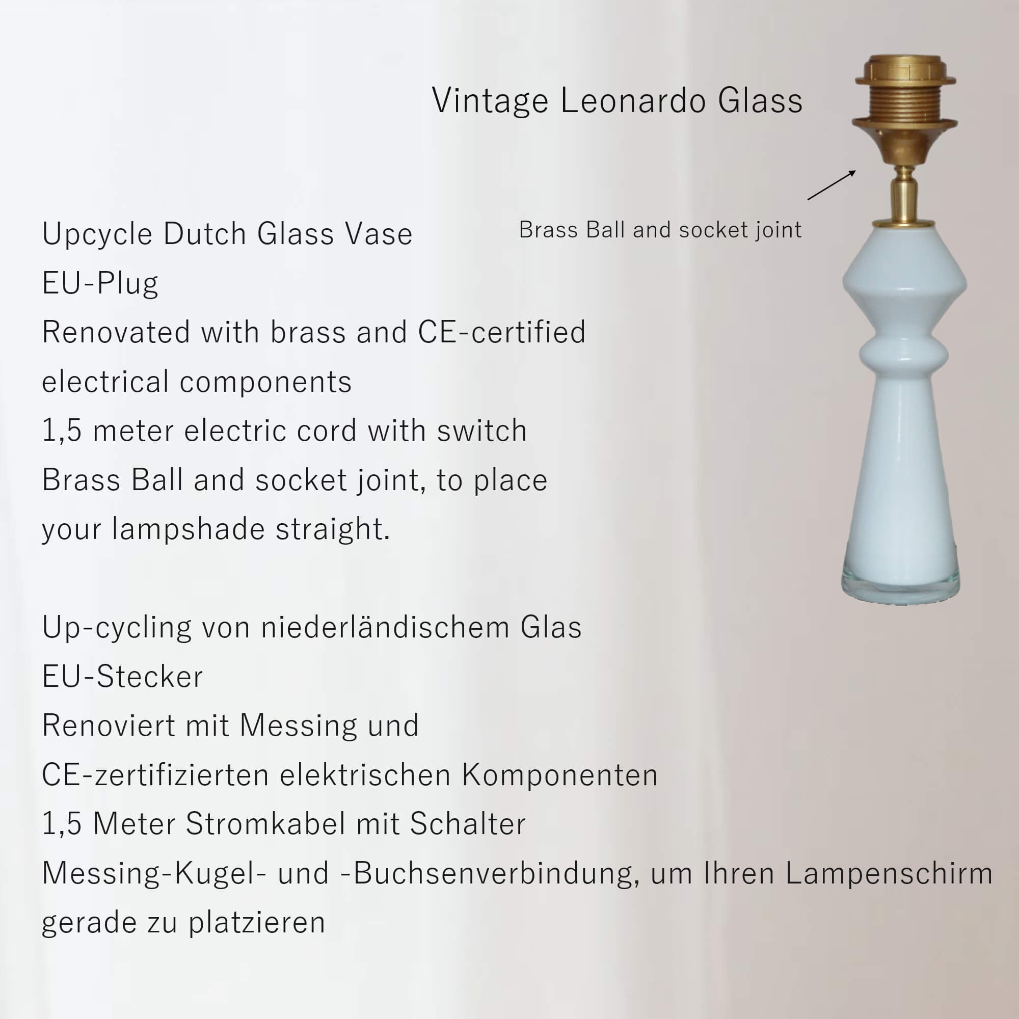 Lampenvoet Glas Wit Handgeblazen Glazen Lamp - Afbeelding 2
