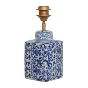 productfoto van een blauw witte tafellamp