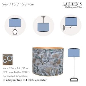 Teal Groene Jacquard Lampenkap met Pauw en Gouden Bies - Afbeelding 6