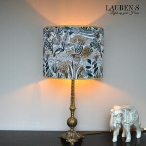 Teal Groene Jacquard Lampenkap met Pauw en Gouden Bies - Afbeelding 4