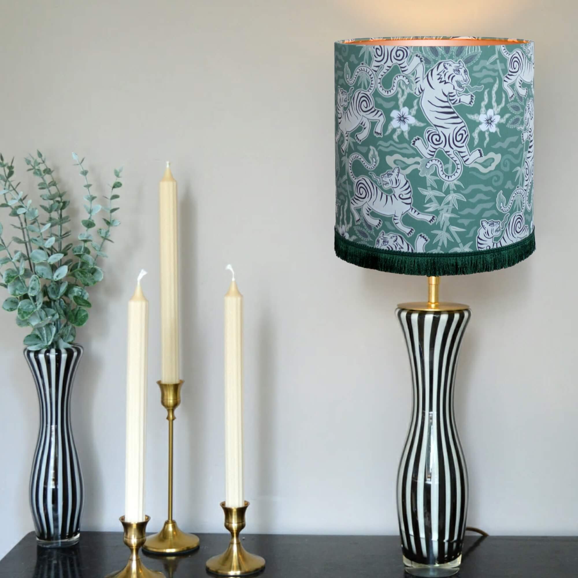 Lampenkap Groen Beige met Franjes Bengaalse Tijger - Afbeelding 2