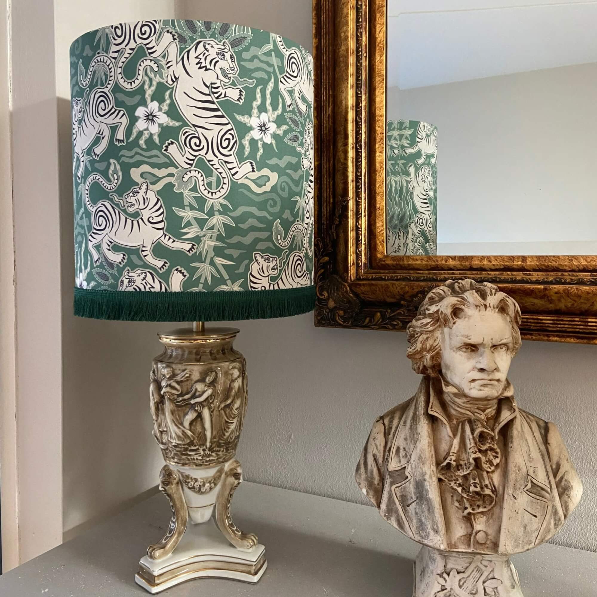 Lampenkap Groen Beige met Franjes Bengaalse Tijger - Afbeelding 6