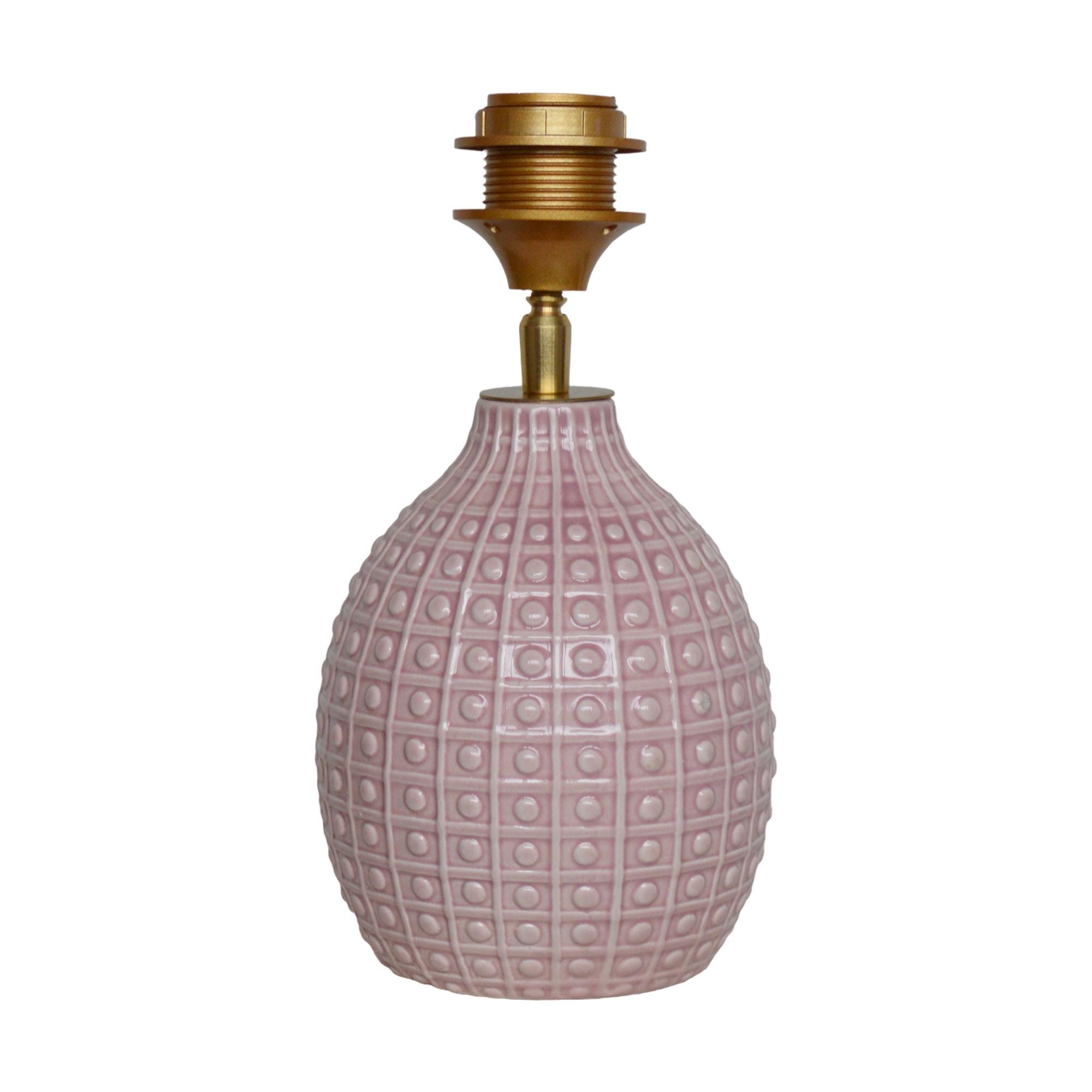 Lampenvoet roze keramiek met messing, slaapkamer, hal of woonkamer lamp voor modern, eclectisch of verfijnd interieur | Lauren S Verlichting