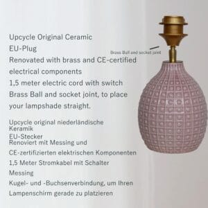 Lampenvoet roze keramiek met messing, slaapkamer, hal of woonkamer lamp voor modern, eclectisch of verfijnd interieur | Lauren S Verlichting