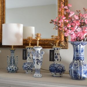 Tafellamp Blauw Wit Delftsblauw van keramische voet in antieke stijl, klassiek woondecoratie item sfeervolle lamp voor interieur | Lauren S