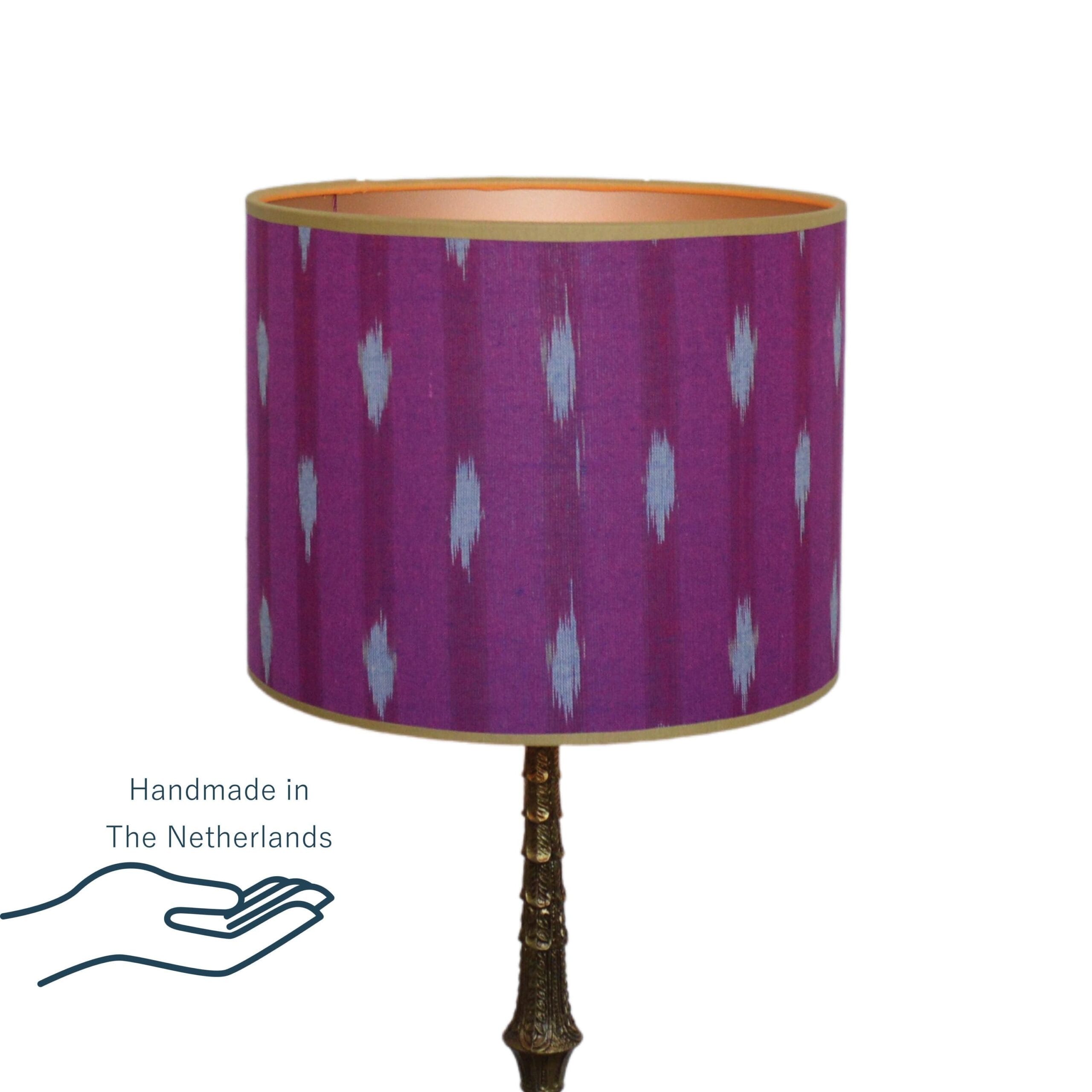 Lampenkap Paars donkerrood Ikat met Gouden binnenkant, Handgemaakt op maat met Mosterd gouden bies voor Woonkamer of Slaapkamer | Lauren S