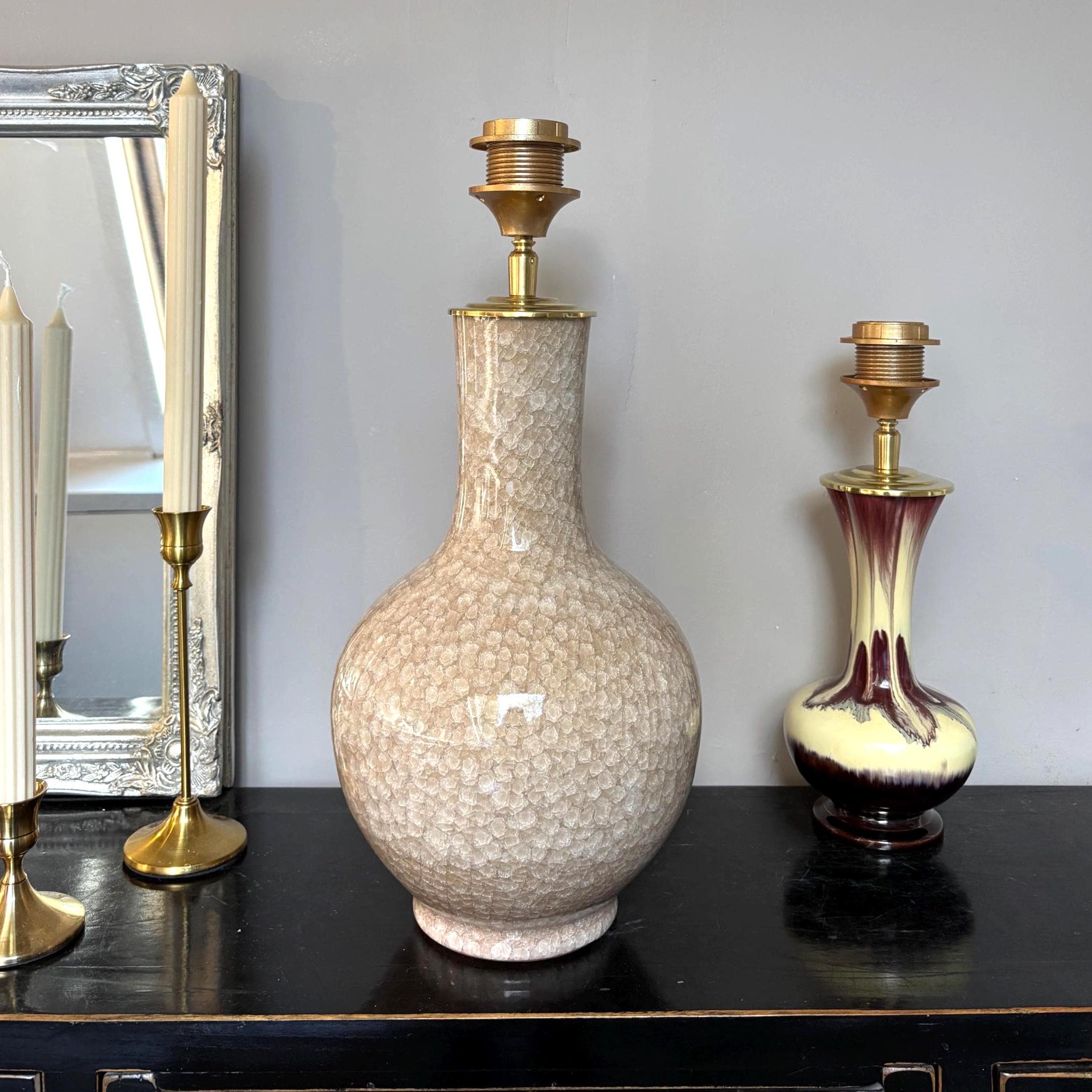 Tafellamp Oud Roze grote Lampenvoet Kristal glazuur keramiek, Luxe Verlichting voor eclectisch interieur | Lauren S Lampen