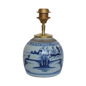 Tafellamp Blauw Wit Gemberpot Lamp, Chinees keramiek met handbeschilderd landschap en messing afwerking, unieke lampenvoet | Lauren S