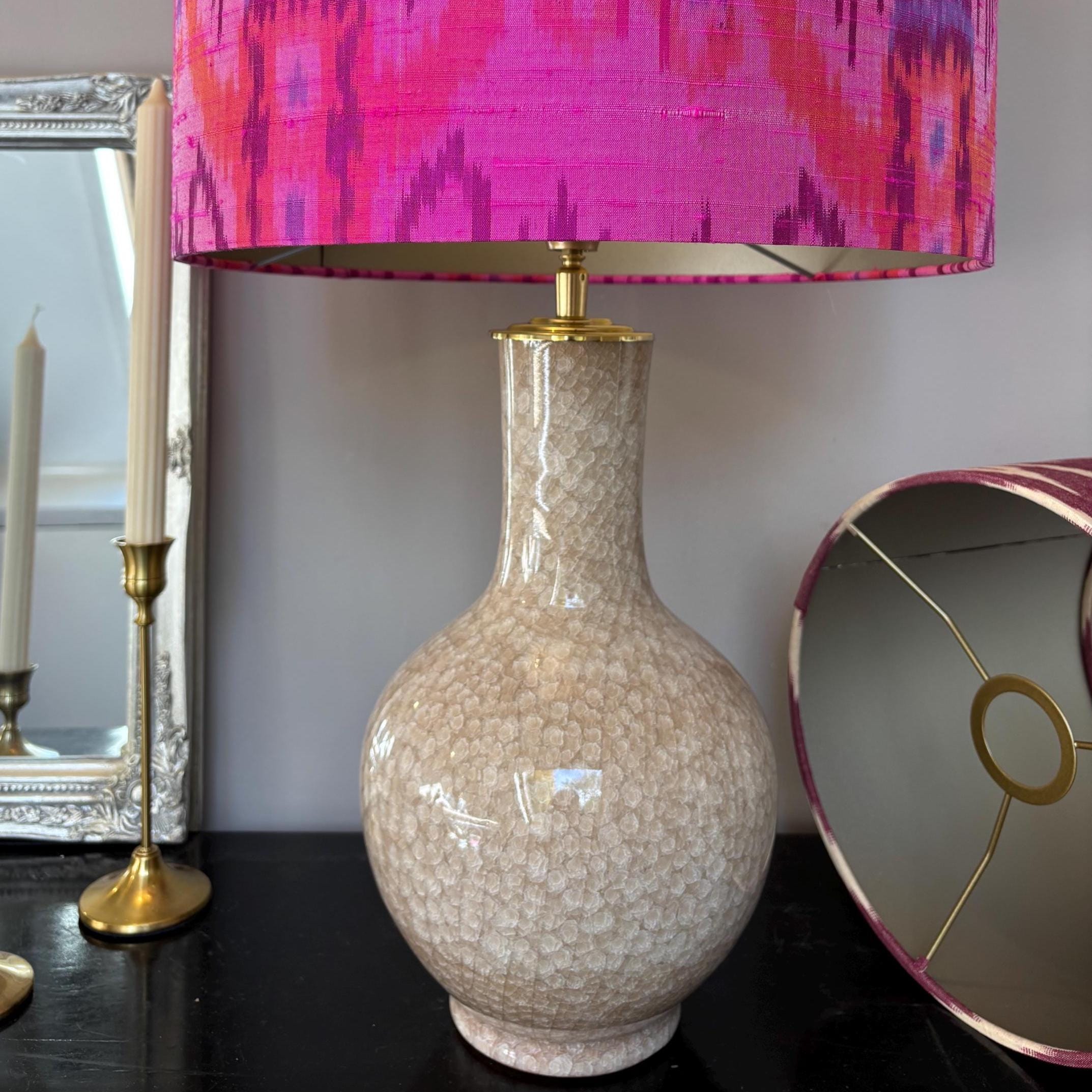 Tafellamp Oud Roze grote Lampenvoet Kristal glazuur keramiek, Luxe Verlichting voor eclectisch interieur | Lauren S Lampen