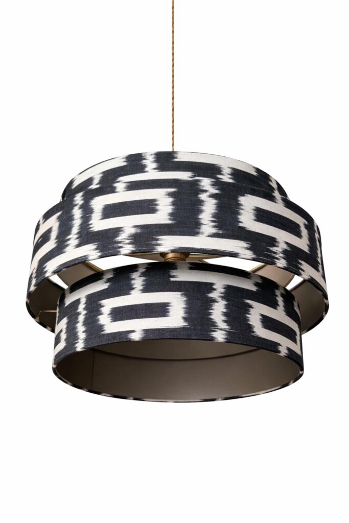 Trio Lampenkap vloerlamp of hanglamp Zwart Wit Ikat, Luxe Esthetisch Design 50cm Handgemaakt met Gouden Binnenkant | Lauren S