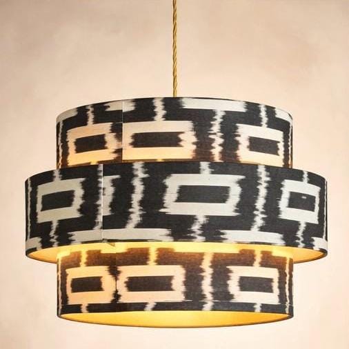 Trio Lampenkap vloerlamp of hanglamp Zwart Wit Ikat, Luxe Esthetisch Design 50cm Handgemaakt met Gouden Binnenkant | Lauren S