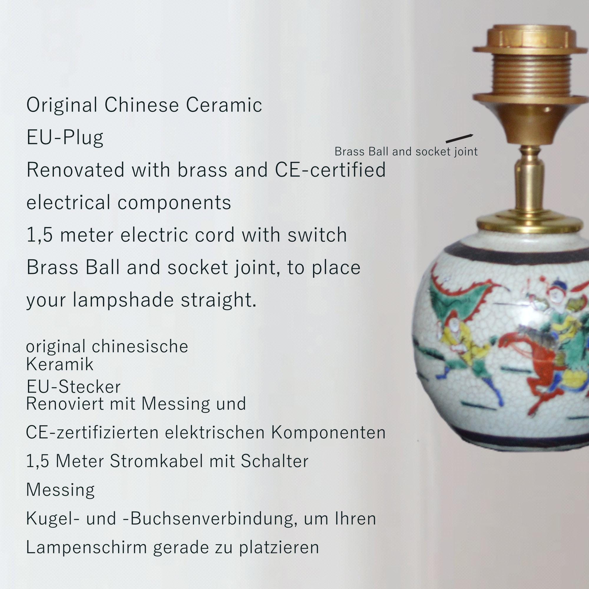 Kleine Tafellamp gemberpot Lamp Chinees porselein met zijden lampenkap in oker goud, voor nachtkastje of op plank | Lauren S Verlichting