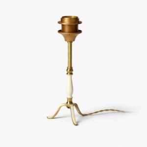 Lampenvoet Vintage messing fifties kleine Lamp met crème wit en nieuwe elektra 25 Cm Hoog origineel jaren '50 | Lauren S Verlichting