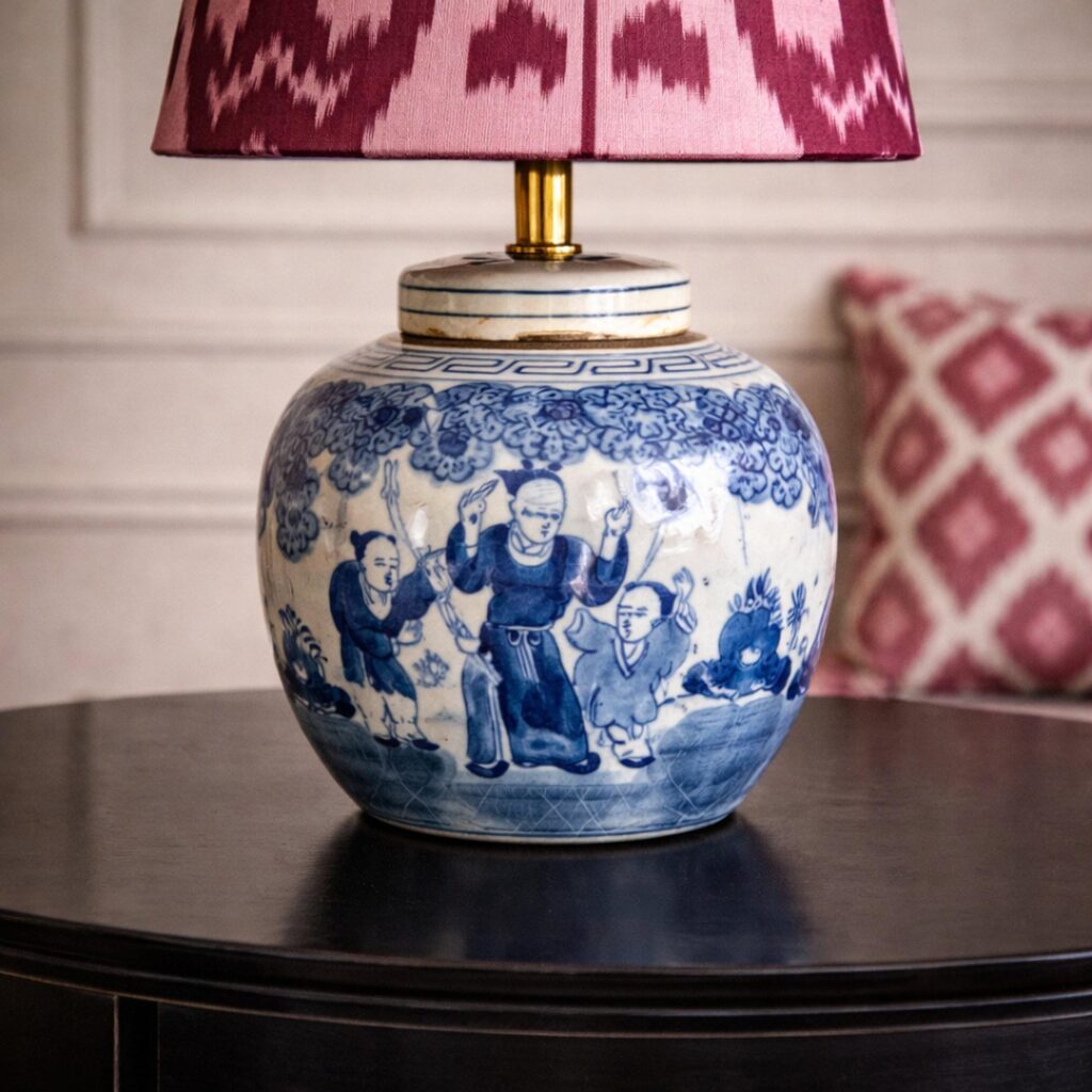 Tafellamp Chinees porselein gemberpot lampenvoet, The Garden Lamp – No. 03, Chinoiserie decoratie | Lauren S Verlichting