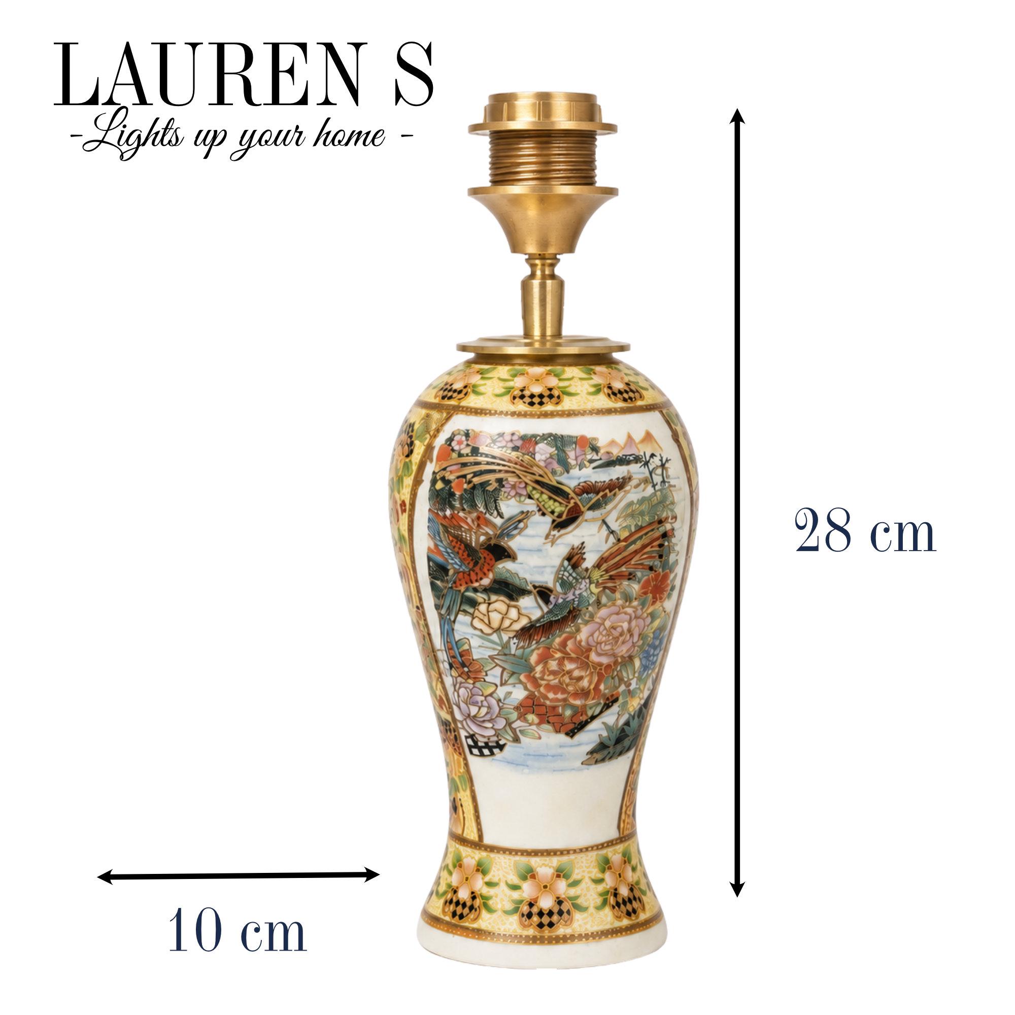 Lampenvoet oker geel Chinoiserie, Oosterse Tafellamp handgemaakte eclectische verlichting, Lamp porselein met messing Luxe woondecoratie