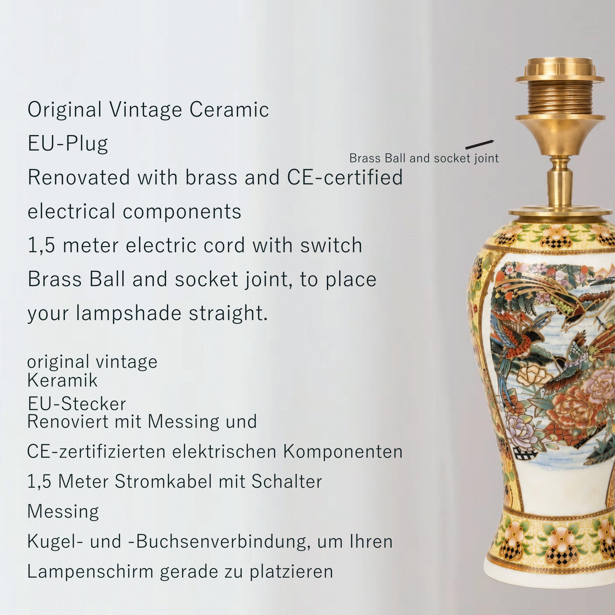 Lampenvoet oker geel Chinoiserie, Oosterse Tafellamp handgemaakte eclectische verlichting, Lamp porselein met messing Luxe woondecoratie